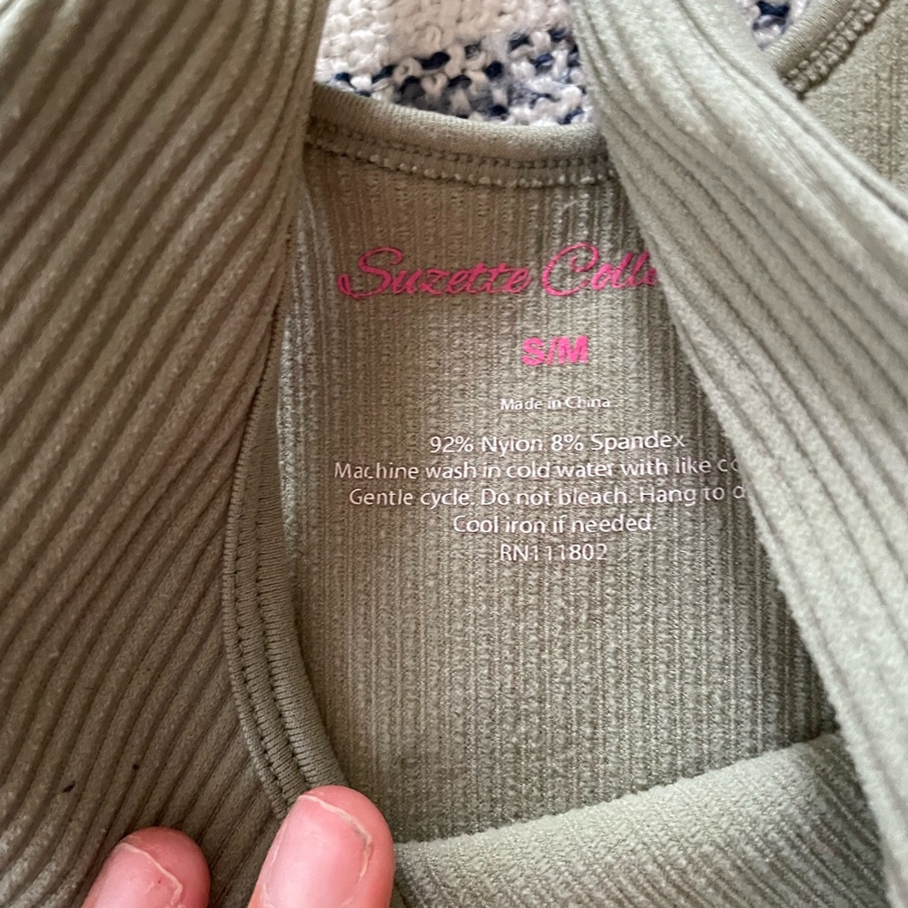 Olive Ribbed Crop Top - Picture 2 of 2